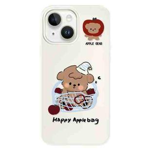 For iPhone 15 Plus Skin Feeling Jelly TPU Hybrid PC Phone Case(Basket Dog White)