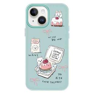 For iPhone 15 Plus Skin Feeling Jelly TPU Hybrid PC Phone Case(Cake Dog Light Green)