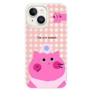 For iPhone 15 Plus Skin Feeling Jelly TPU Hybrid PC Phone Case(Pink Cat White)