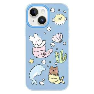 For iPhone 15 Plus Skin Feeling Jelly TPU Hybrid PC Phone Case(Sea Life Blue)