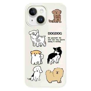 For iPhone 15 Plus Skin Feeling Jelly TPU Hybrid PC Phone Case(Multi Breed Puppy White)