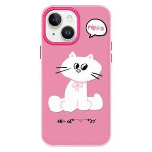 For iPhone 15 Skin Feeling Jelly TPU Hybrid PC Phone Case(Bow White Cat Rose Red)