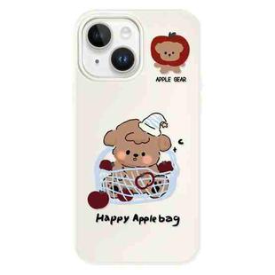 For iPhone 15 Skin Feeling Jelly TPU Hybrid PC Phone Case(Basket Dog White)