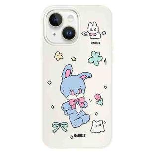 For iPhone 15 Skin Feeling Jelly TPU Hybrid PC Phone Case(Blue Rabbit White)