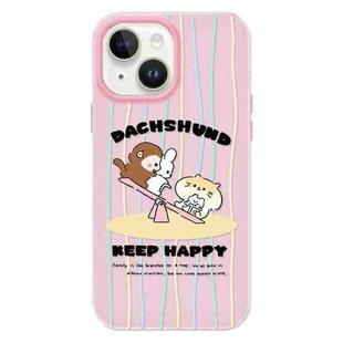 For iPhone 14 Plus Skin Feeling Jelly TPU Hybrid PC Phone Case(Seesaw Animal Pink)