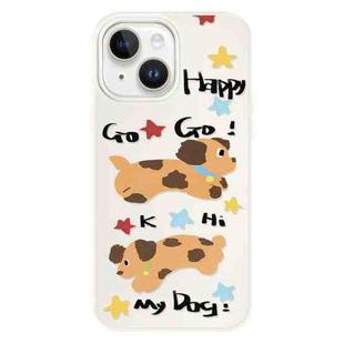 For iPhone 14 Plus Skin Feeling Jelly TPU Hybrid PC Phone Case(Happy Dog ??White)