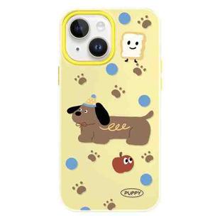 For iPhone 14 Skin Feeling Jelly TPU Hybrid PC Phone Case(Brown Puppy Yellow)