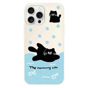 For iPhone 13 Pro Max Skin Feeling Jelly TPU Hybrid PC Phone Case(Swimming Black Cat White)