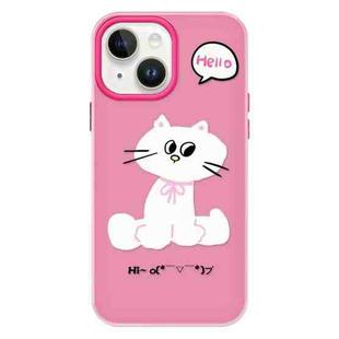 For iPhone 13 Skin Feeling Jelly TPU Hybrid PC Phone Case(Bow White Cat Rose Red)