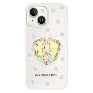 For iPhone 13 Skin Feeling Jelly TPU Hybrid PC Phone Case(Love Flower Rabbit White)