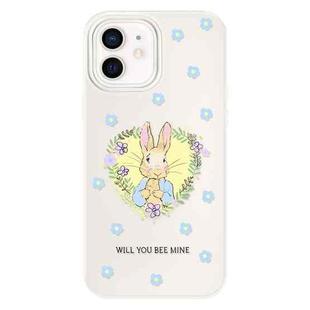 For iPhone 12 Skin Feeling Jelly TPU Hybrid PC Phone Case(Love Flower Rabbit White)