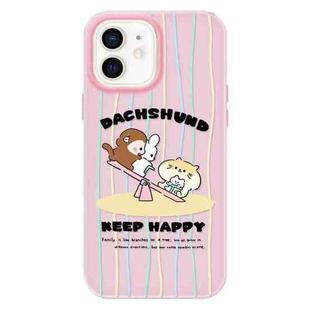 For iPhone 12 Skin Feeling Jelly TPU Hybrid PC Phone Case(Seesaw Animal Pink)