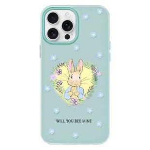 For iPhone 11 Pro Max Skin Feeling Jelly TPU Hybrid PC Phone Case(Love Flower Rabbit Light Green)
