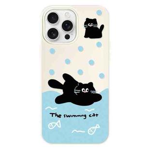 For iPhone 11 Pro Max Skin Feeling Jelly TPU Hybrid PC Phone Case(Swimming Black Cat White)