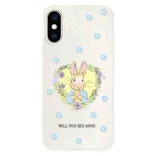 For iPhone X / XS Skin Feeling Jelly TPU Hybrid PC Phone Case(Love Flower Rabbit White)