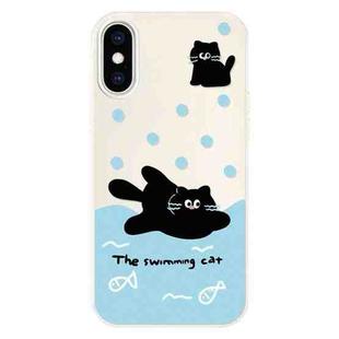 For iPhone X / XS Skin Feeling Jelly TPU Hybrid PC Phone Case(Swimming Black Cat White)