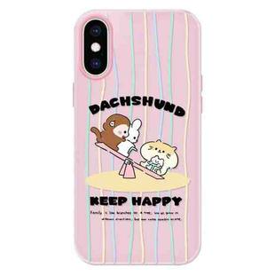 For iPhone X / XS Skin Feeling Jelly TPU Hybrid PC Phone Case(Seesaw Animal Pink)