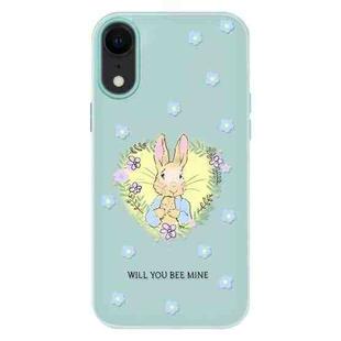 For iPhone XR Skin Feeling Jelly TPU Hybrid PC Phone Case(Love Flower Rabbit Light Green)