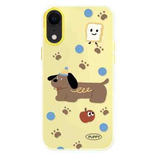 For iPhone XR Skin Feeling Jelly TPU Hybrid PC Phone Case(Brown Puppy Yellow)