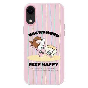 For iPhone XR Skin Feeling Jelly TPU Hybrid PC Phone Case(Seesaw Animal Pink)