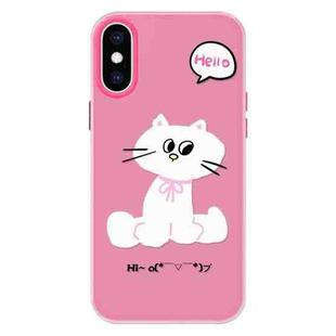 For iPhone XS Max Skin Feeling Jelly TPU Hybrid PC Phone Case(Bow White Cat Rose Red)