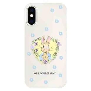 For iPhone XS Max Skin Feeling Jelly TPU Hybrid PC Phone Case(Love Flower Rabbit White)