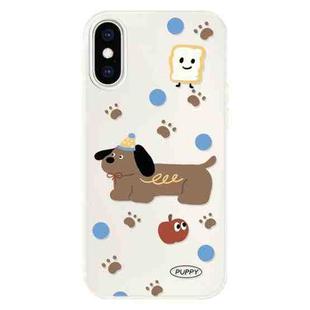 For iPhone XS Max Skin Feeling Jelly TPU Hybrid PC Phone Case(Brown Puppy White)