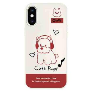 For iPhone XS Max Skin Feeling Jelly TPU Hybrid PC Phone Case(Earphones Dog White)