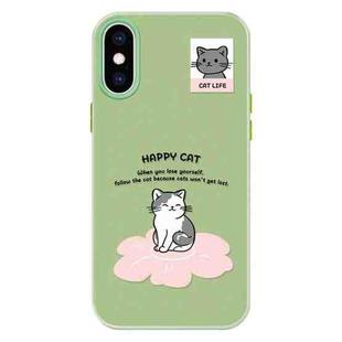 For iPhone XS Max Skin Feeling Jelly TPU Hybrid PC Phone Case(Happy Cat Green)