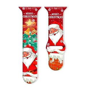 For Apple Watch 46mm / 49mm / 45mm / 44mm Christmas Pattern Reverse Buckle Silicone Watch Band(Bell Santa Claus)