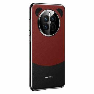 For Huawei Mate 50 Panda 2 Plain Leather PC Phone Case(Black Red)