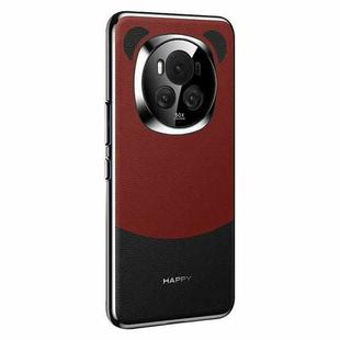 For Honor Magic6 Panda 2 Plain Leather PC Phone Case(Black Red)