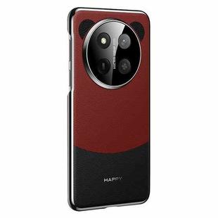 For Honor X60 Pro Panda 2 Plain Leather PC Phone Case(Black Red)