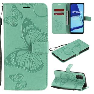 For OPPO A52 / A72 / A92 3D Butterflies Embossing Pattern Horizontal Flip Leather Case with Holder & Card Slot & Wallet & Lanyard(Green)