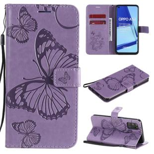 For OPPO A52 / A72 / A92 3D Butterflies Embossing Pattern Horizontal Flip Leather Case with Holder & Card Slot & Wallet & Lanyard(Purple)