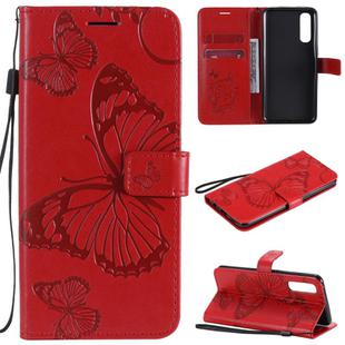 For OPPO Reno3 Pro 4G 3D Butterflies Embossing Pattern Horizontal Flip Leather Case with Holder & Card Slot & Wallet & Lanyard(Red)