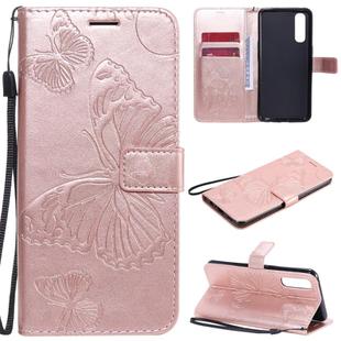 For OPPO Reno3 Pro 4G 3D Butterflies Embossing Pattern Horizontal Flip Leather Case with Holder & Card Slot & Wallet & Lanyard(Rose Gold)