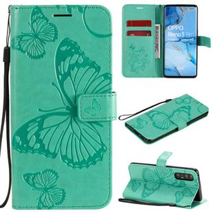 For OPPO Reno 3 Pro 5G / Find X2 Neo 3D Butterflies Embossing Pattern Horizontal Flip Leather Case with Holder & Card Slot & Wallet & Lanyard(Green)