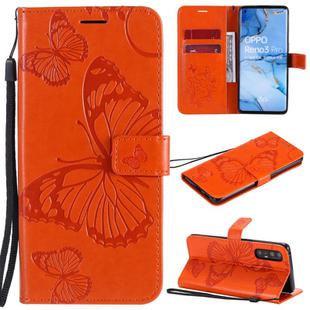 For OPPO Reno 3 Pro 5G / Find X2 Neo 3D Butterflies Embossing Pattern Horizontal Flip Leather Case with Holder & Card Slot & Wallet & Lanyard(Orange)