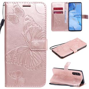 For OPPO Reno 3 Pro 5G / Find X2 Neo 3D Butterflies Embossing Pattern Horizontal Flip Leather Case with Holder & Card Slot & Wallet & Lanyard(Rose Gold)