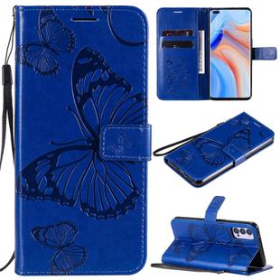 For OPPO Reno4 5G 3D Butterflies Embossing Pattern Horizontal Flip Leather Case with Holder & Card Slot & Wallet & Lanyard(Blue)