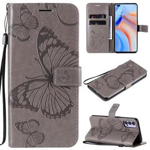 For OPPO Reno4 5G 3D Butterflies Embossing Pattern Horizontal Flip Leather Case with Holder & Card Slot & Wallet & Lanyard(Grey)