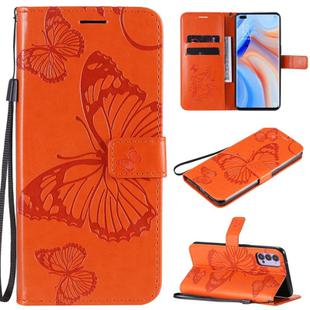 For OPPO Reno4 5G 3D Butterflies Embossing Pattern Horizontal Flip Leather Case with Holder & Card Slot & Wallet & Lanyard(Orange)