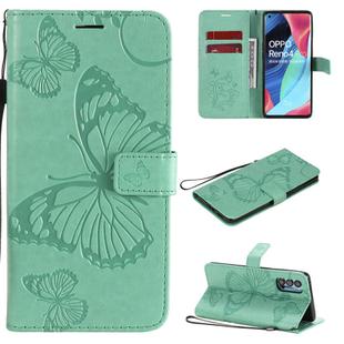 For OPPO Reno4 Pro 5G 3D Butterflies Embossing Pattern Horizontal Flip Leather Case with Holder & Card Slot & Wallet & Lanyard(Green)
