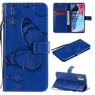 For OPPO Reno4 Pro 5G 3D Butterflies Embossing Pattern Horizontal Flip Leather Case with Holder & Card Slot & Wallet & Lanyard(Blue)
