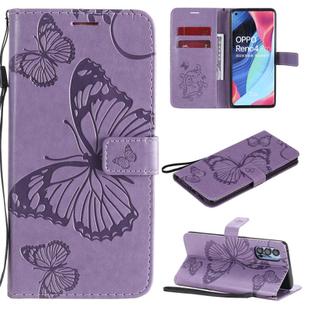 For OPPO Reno4 Pro 5G 3D Butterflies Embossing Pattern Horizontal Flip Leather Case with Holder & Card Slot & Wallet & Lanyard(Purple)