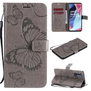 For OPPO Reno4 Pro 5G 3D Butterflies Embossing Pattern Horizontal Flip Leather Case with Holder & Card Slot & Wallet & Lanyard(Grey)