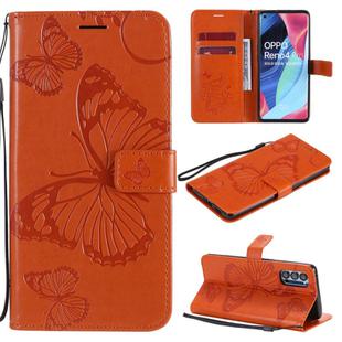 For OPPO Reno4 Pro 5G 3D Butterflies Embossing Pattern Horizontal Flip Leather Case with Holder & Card Slot & Wallet & Lanyard(Orange)