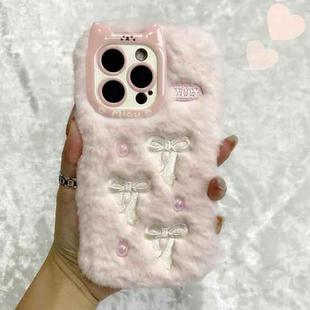 For iPhone 16 Pro Max Snake Embroidery Plush Silicone Phone Case(Bowknot And Pink)