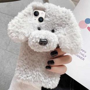 For iPhone 15 Plus Teddy Dog Plush TPU Phone Case(Grey)